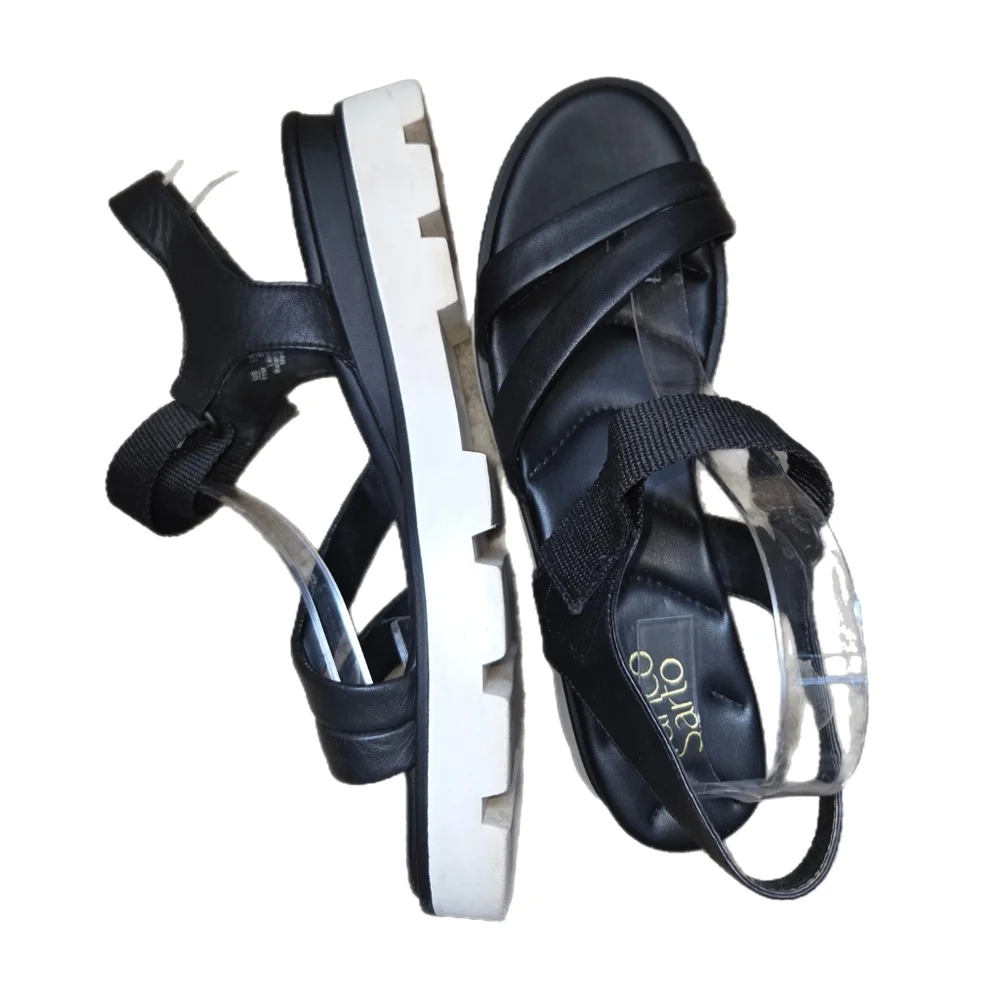Franco Sarto Urla Platform Black Leather Strappy Sandals Size 11M - Picture 6 of 9
